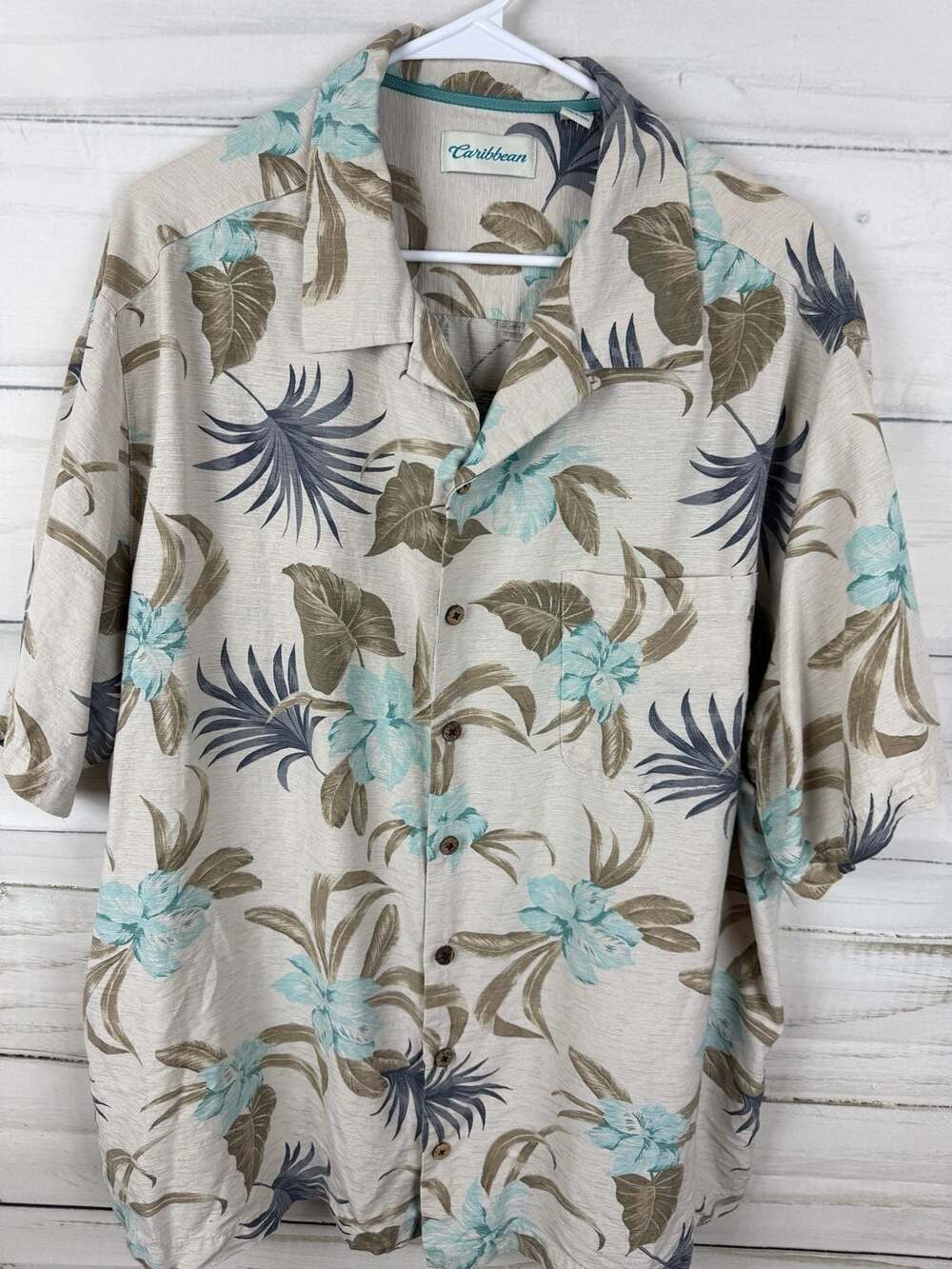 Caribbean Men's 100% Silk Tropical Floral Hawaiian Camp Shirt 2XB Big & Tall